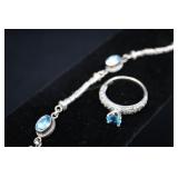 Blue Zircon & Sterling Silver Ring And Bracelet, 9