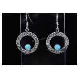 Sterling Silver & Turquoise Hoop Earrings