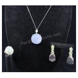 Druzy Ring, Pendant, And Earrings With Peridot, Ap