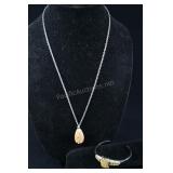 Gold Druzy With Citrine Stainless Steel Bangle, An