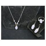 Sterling Silver & Amethyst Stone Earrings And Ring