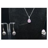 Sterling Silver & Purple Druzy Ring, Earrings, And