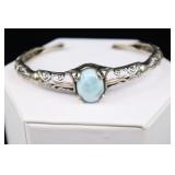 Blue Larimar & Sterling Silver Bangle Bracelet