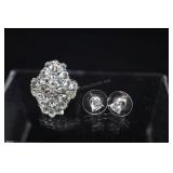 Sterling Silver & Zirconia Ring And Earrings, 925
