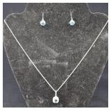 Aquamarine & Sterling Silver Pendant And Earrings,