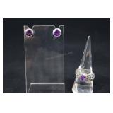Sterling Silver & Amethyst Ring And Earrings, 925