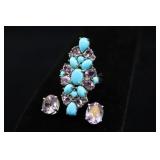 Turquoise & Amethyst In Sterling Silver Long Ring