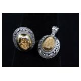 Sterling Silver Gold Druzy Ring And Pendant, 925 A
