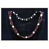 Cultured Pearls & Garnet Chip Necklaces