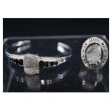 Sterling Silver & Silver Druzy Ring, 925, And Stai