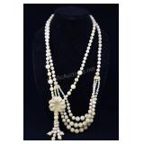 Pair Yellow Serpentine Beaded Necklaces