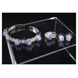 Sterling Silver & Raw Amethyst Ring And Earrings,