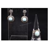 Sterling Silver & Blue Larimar Ring And Earrings,