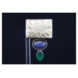 Sterling Silver & Blue Dumortierite And Carved