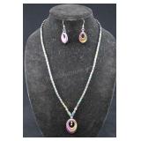 Beaded Necklace And Earrings, Rainbow Stainless St