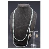 Sterling Silver Earrings And Beaded Necklace, Appr