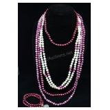 Cultured Pink And White Pearl Necklaces And Bracel