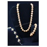 Cultured Pearls Necklace And Bracelets, Copper, 31