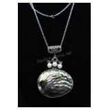 Abalone Shell And Pearl Pendant With Stainless
