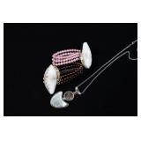 Shell And Pearl Bracelets And Abalone Pendant With