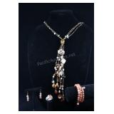 Cultured Pearl And Beaded Necklace, With Carnelian