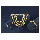 Tiger-eye Beaded Necklace, Bracelet And Earrings