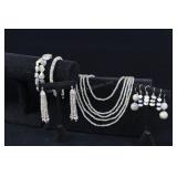 Grey Labradorite Beaded Necklace, Earrings, And Br