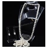 Cultured Pearl Strand Necklace, White With Earring