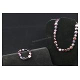 Cultured Pearl Necklace And Bracelet, Purple Petal