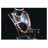 Cultured Pearl Necklace And Earrings, Gold & Coppe