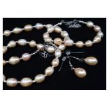 Cultured Pearl Necklace, Bracelet, And Earrings, P