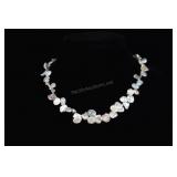 Cultured Pearl Necklace, Silver & Peach Petal Pear