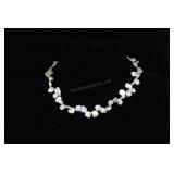 Cultured Pearl Necklace, Silver & White Petal Pear