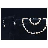 Cultured Pearl Necklace, Bracelet And Earrings, Pe