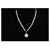 Cultured Pearl Necklace And Pendant, White, Sterli