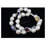 Sterling Silver & Cultured Pearl Bracelet With Gem