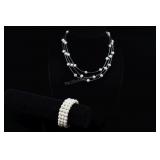 Sterling Silver & Cultured Pearl Bracelet And Neck