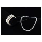 Cultured Pearl Strand Necklace And Bracelet, White