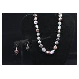 Cultured Coin Pearl Necklace And Earrings, Black A