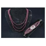 Garnet Necklace And Bracelet With Sterling Silver