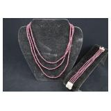 Sterling Silver & Garnet Beaded Bracelet And Neckl