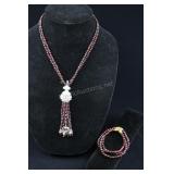 Sterling Silver & Garnet Beaded Charm With Beaded