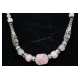 Rose Quartz Beaded Necklace With Fish Charms