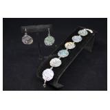 Abalone Shell Flower Bracelet And Earrings