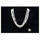 Sterling Silver & Cultured Pearl Ring And Necklace