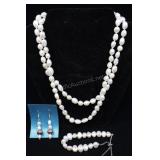 Cultured Pearl Strand Necklace, Bracelet, And Earr