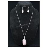 Rose Quartz Raw Stone Pendant And Neck Chain With