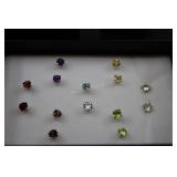 Sterling Silver Gemstone Stud Earrings, 925 7 Pair