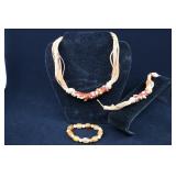 Orange Beaded Necklace And Bracelets