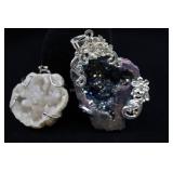 Pair Of Pendants, Purple & Blue Druzy And White Qu